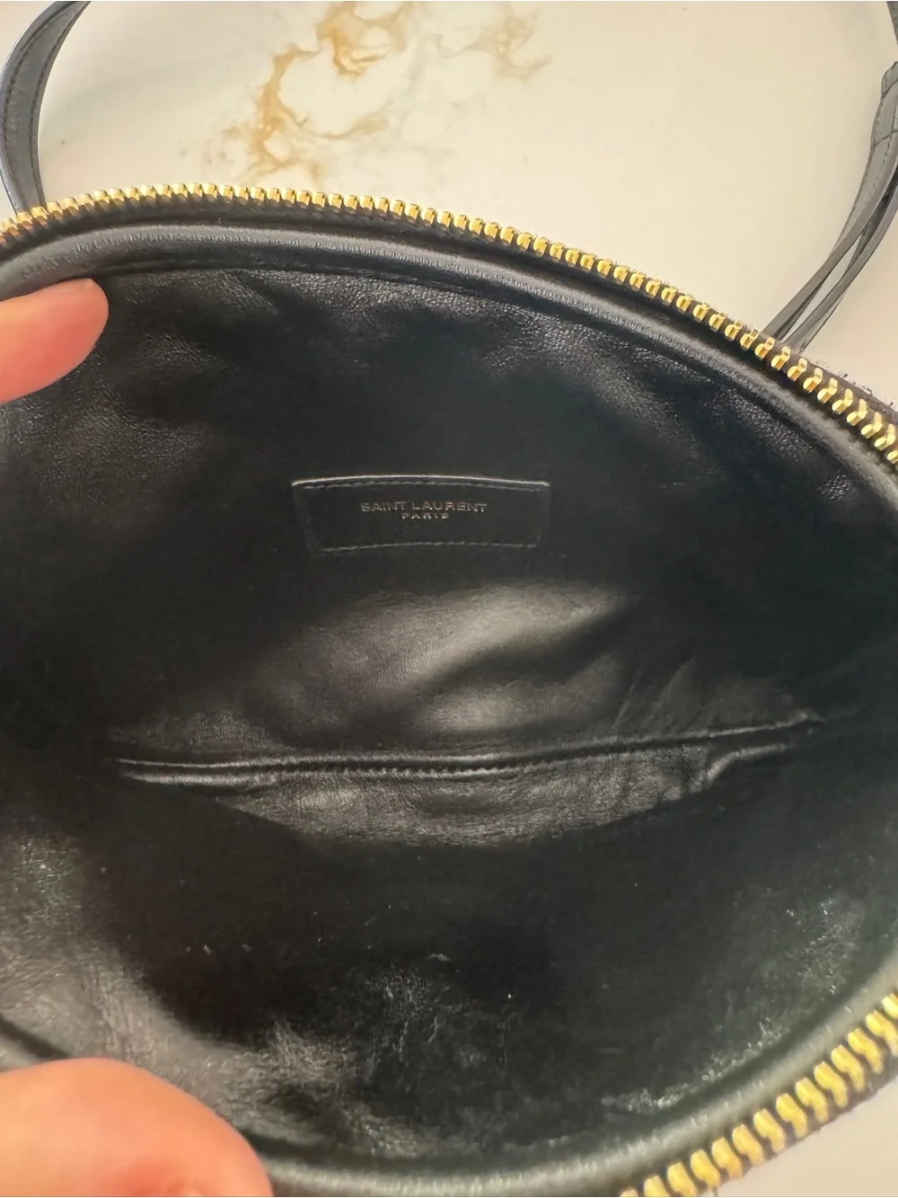 Saint Laurent YSL Gaby Zipped Pouch Crossbody Bag in Black Quilted Lambskin